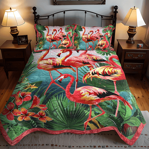 Flamingo Dreams 3-Piece Quilted Bedding Set NCU0TL780