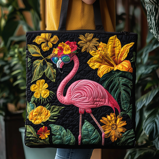 Flamingo Flower Fusion Quilted Tote Bag NCU0DV961