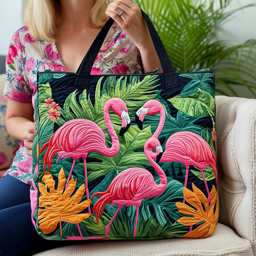 Flamingo Island Dreams Quilted Tote Bag NCU0DV962
