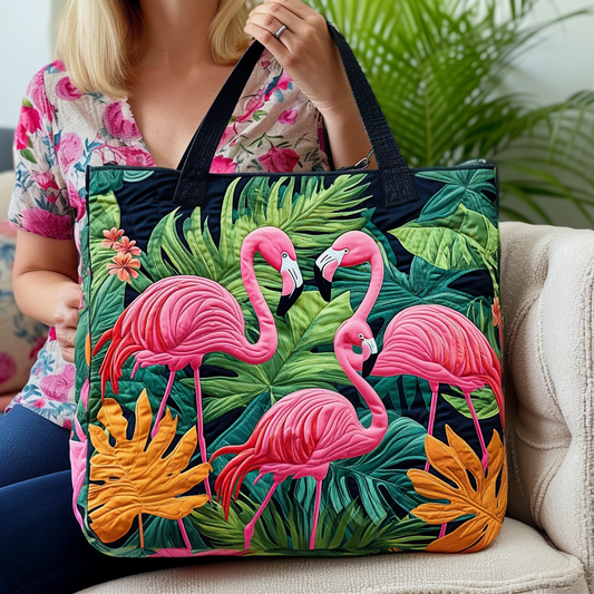 Flamingo Island Dreams Quilted Tote Bag NCU0DV962
