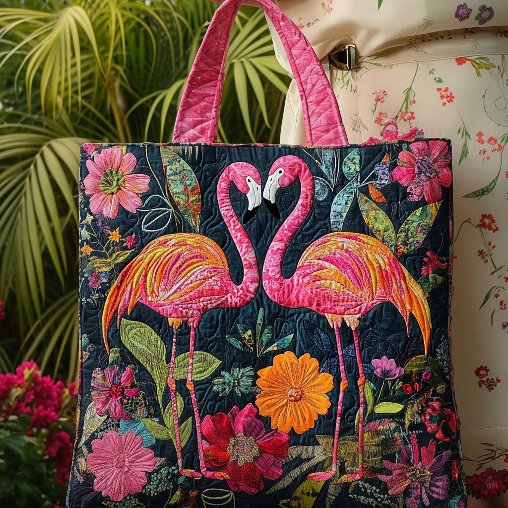 Flamingo Love Garden Quilted Tote Bag NCU0DV959