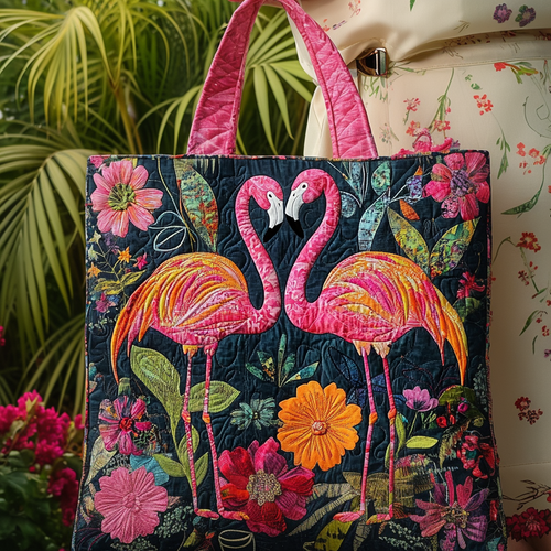 Flamingo Love Garden Quilted Tote Bag NCU0DV959