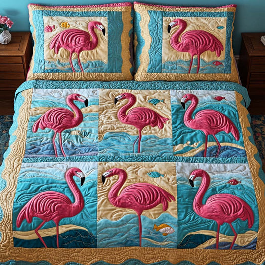 Flamingo Paradise 3-Piece Quilted Bedding Set NCU0NNT1807