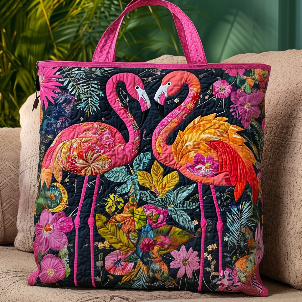 Flamingo Paradise Blooms Quilted Tote Bag NCU0DV957