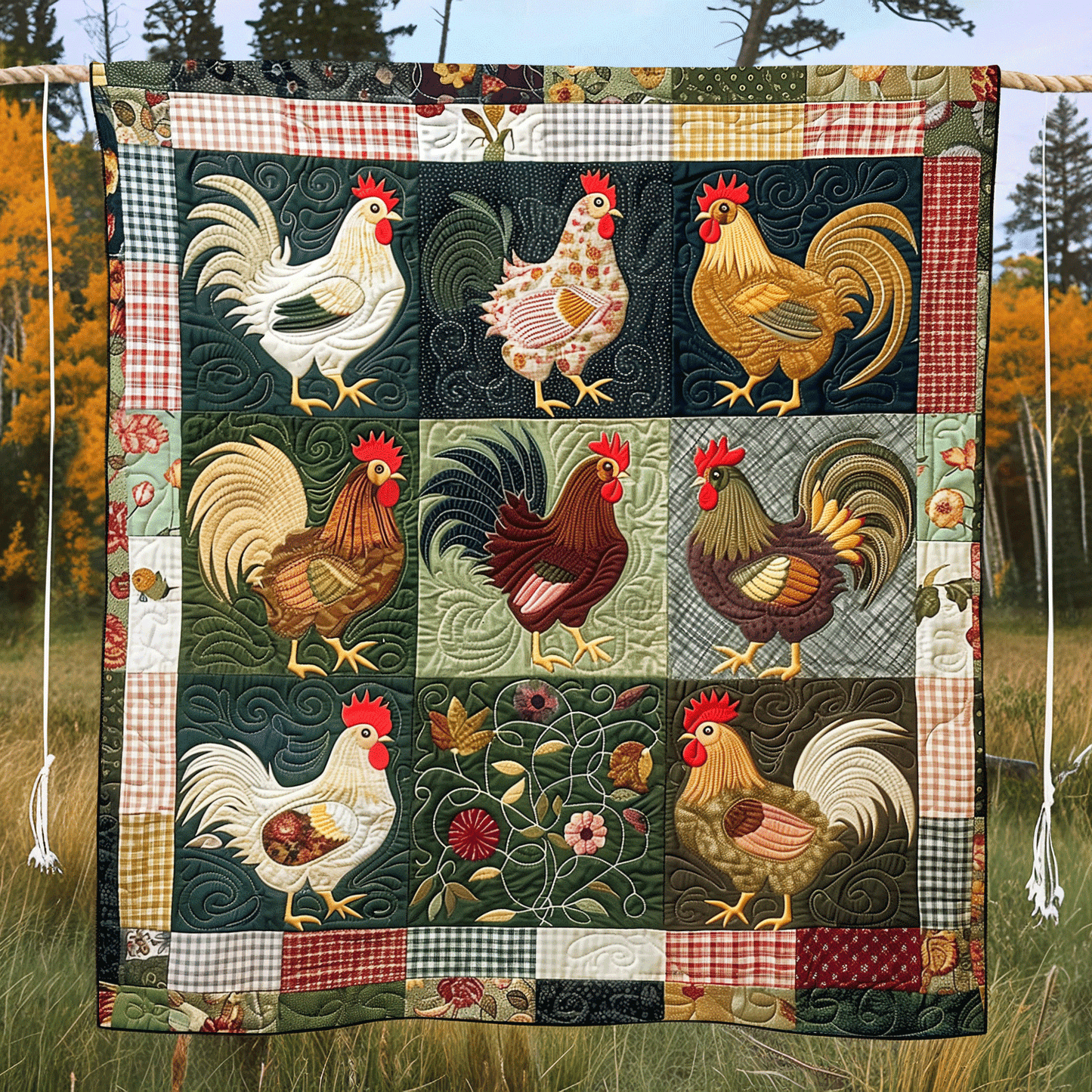 Flannel Farmyard Quilted Blanket NCU0TH954