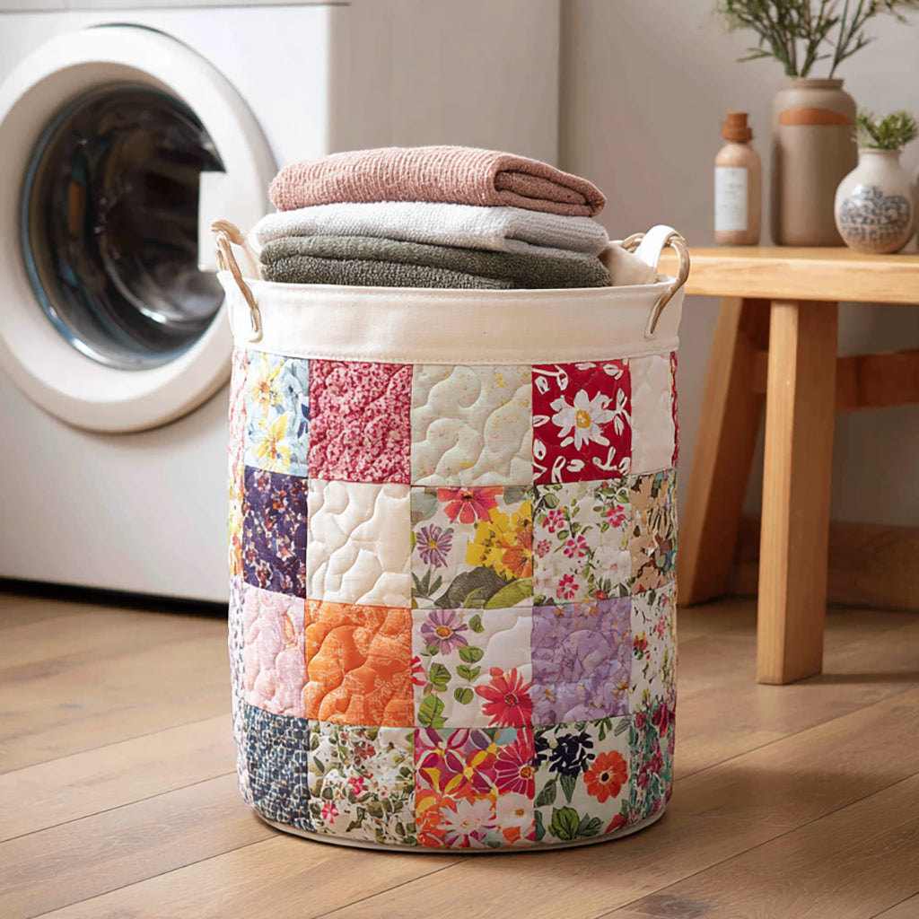 Flora Flower Quilted Laundry Basket NCU0HNH244