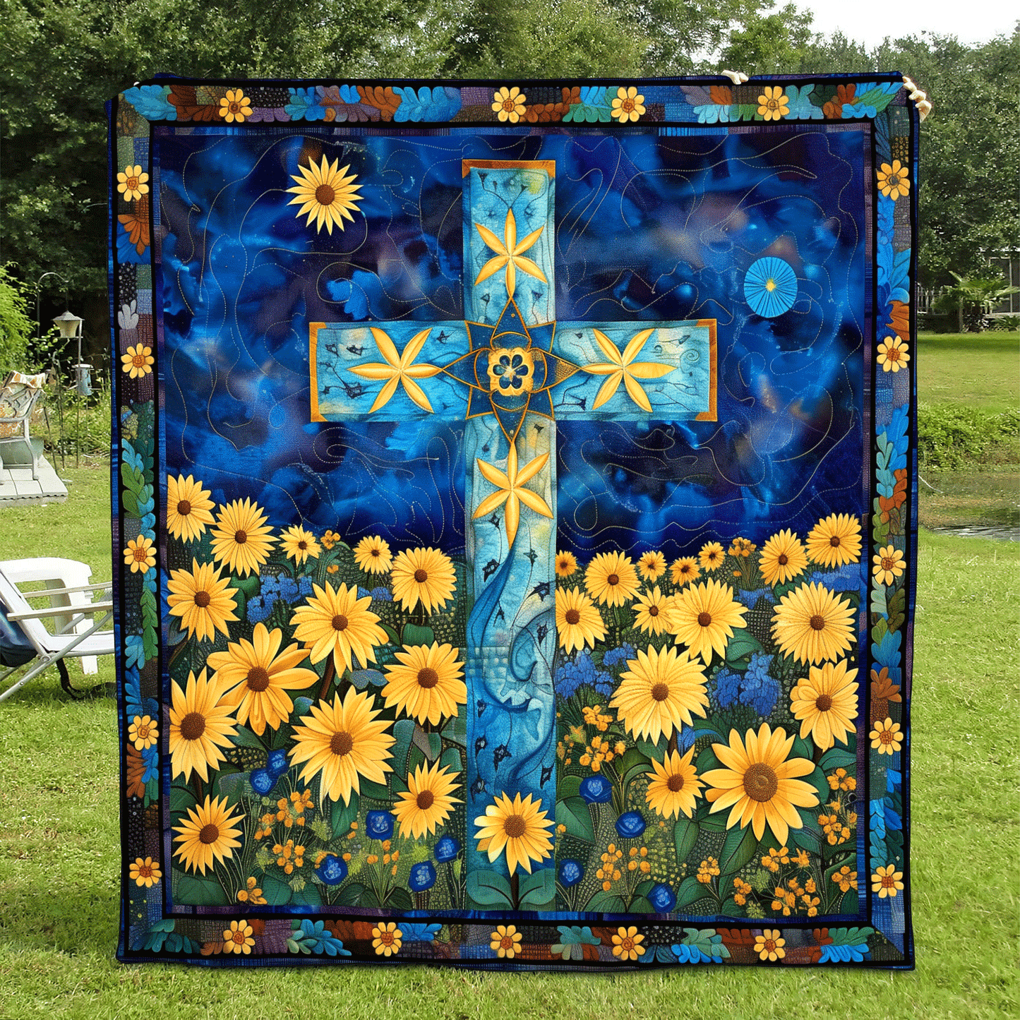 Floral Cross Quilted Blanket NCU0TH993