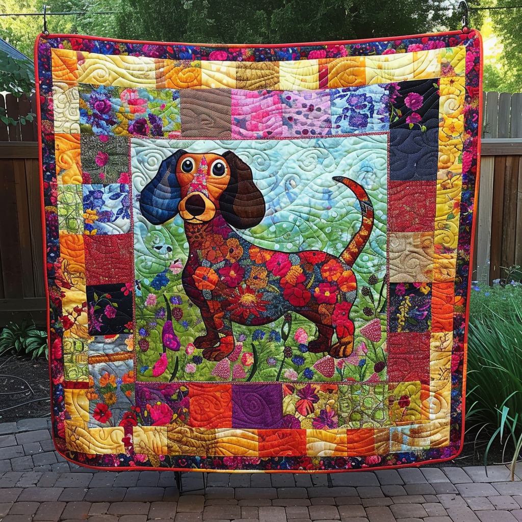 Floral Dachshund Quilted Blanket NCU0TH231