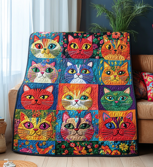 Floral Feline Fantasy Quilted Blanket NCU0DV435