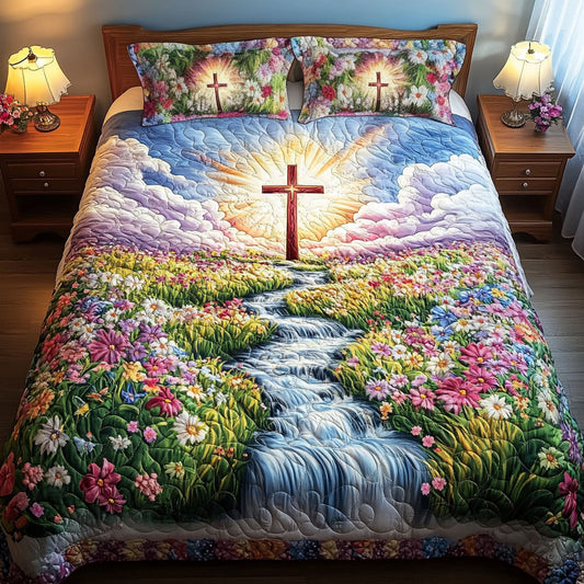 Floral Path Cross 3-Piece Quilted Bedding Set NCU0NNT247