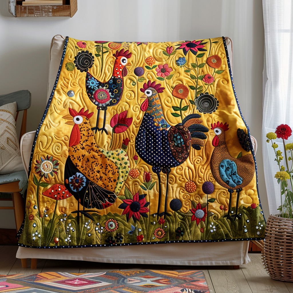 Floral Rooster Radiance Quilted Blanket NCU0TL258