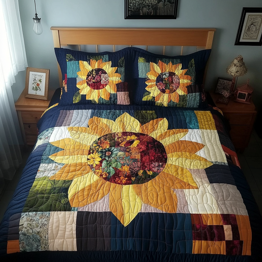 Floral Sunshine 3-Piece Quilted Bedding Set NCU0TL1730