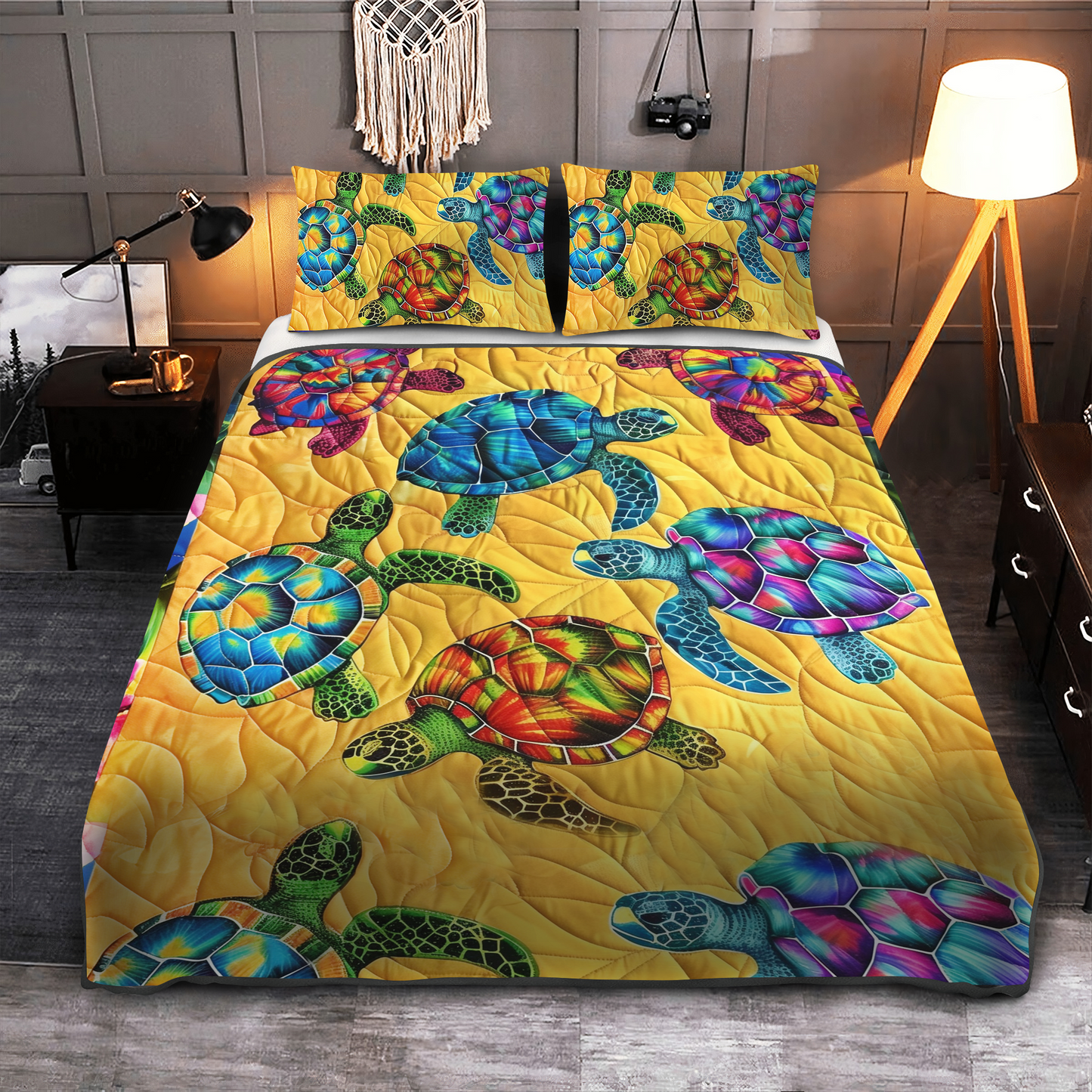 Floral Turtle Paradise 3-Piece Quilted Bedding Set NCU0DV046