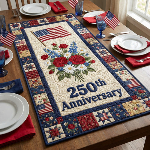 Floral Anniversary Quilted Table Runner NCU0NTV1056