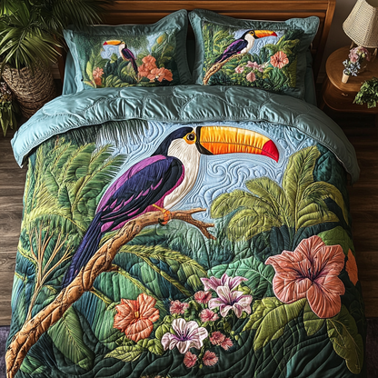 Floral Birds 3-Piece Quilted Bedding Set NCU0NVH393