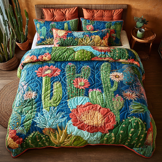 Floral Cactus Serenity 3-Piece Quilted Bedding Set NCU0PVL008