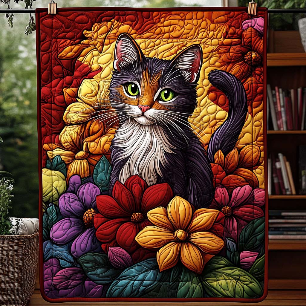 Floral Cat Quilted Blanket NCU0DQQ0105