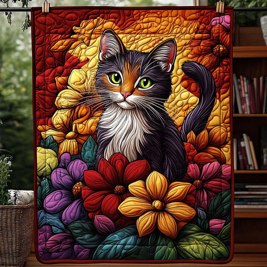 Floral Cat Quilted Blanket NCU0DQQ0105