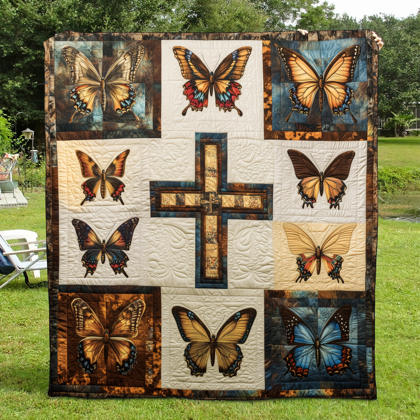 Floral Cross Quilted Blanket NCU0VL512