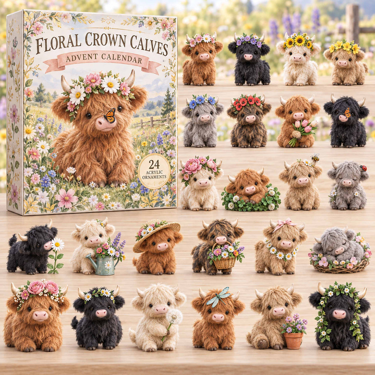 CHRISTMAS KICKOFF 40% OFF - Floral Crown Calves Advent Calendar 2026 - 24-Day Festive Countdown, Acrylic Charms Blind Box - Gift For Family and Friends AC0TD043