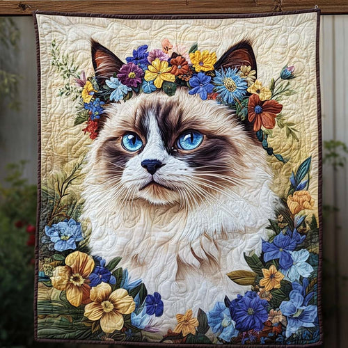 Floral Crown Cat Quilted Blanket NCU0NT973