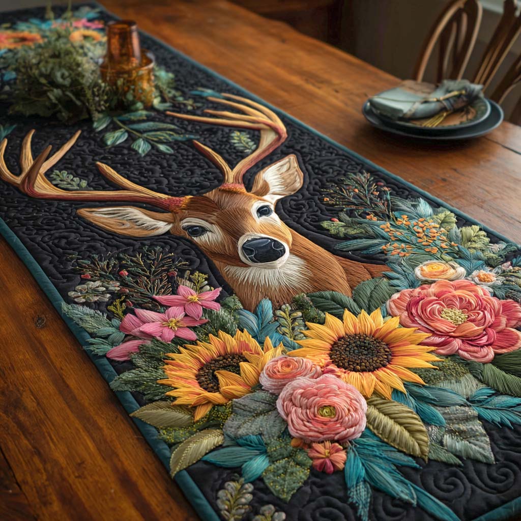 Floral Crowned Guardian Quilted Table Runner NCU0NXD575