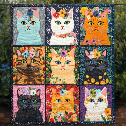 Floral Feline Fantasy Quilted Blanket NCU0DK565