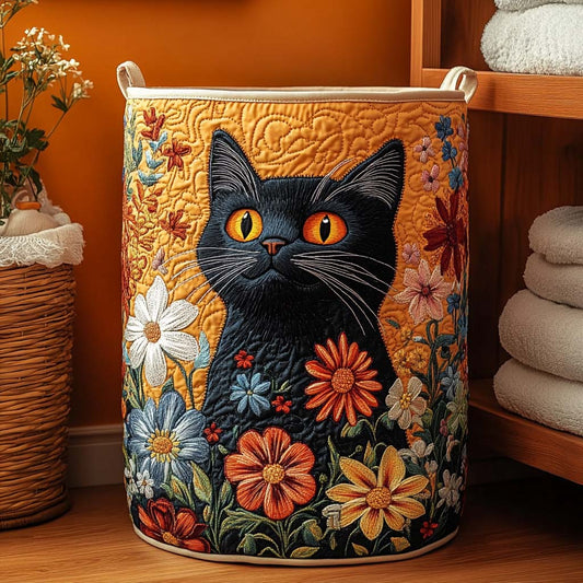 Floral Feline Quilted Laundry Basket NCU0DQQ050