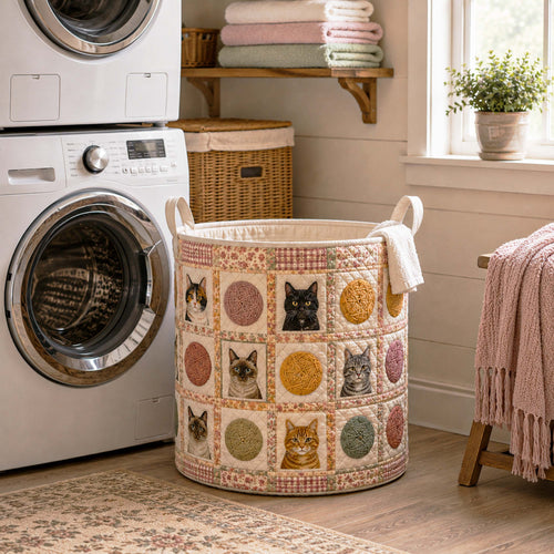Floral Felines Quilted Laundry Basket NCU0NTD2085