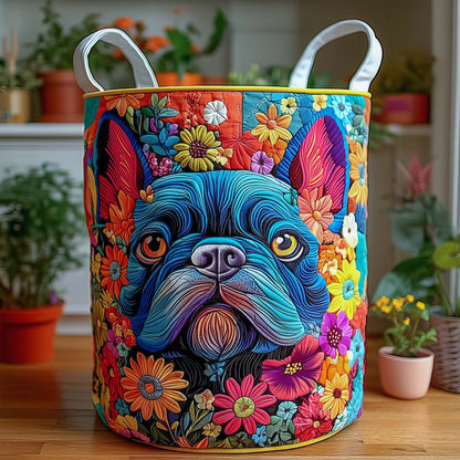 Floral Fiesta Frenchie Quilted Laundry Basket NCU0NXD553