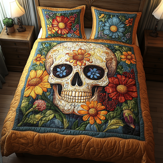 Floral Fiesta Skull 3-Piece Quilted Bedding Set NCU0TL1918