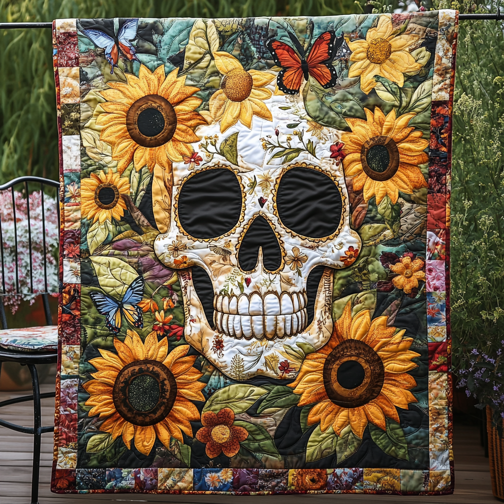Floral Fiesta Skull Quilted Blanket NCU0TL1882