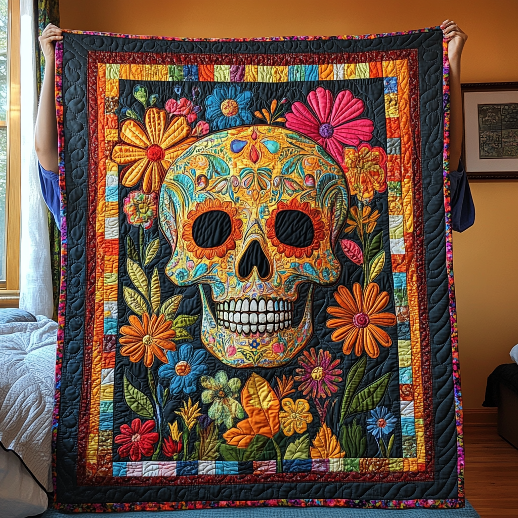 Floral Fiesta Skull Quilted Blanket NCU0TL1935