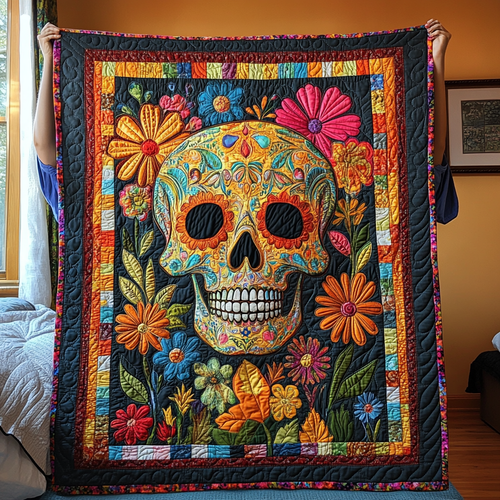 Floral Fiesta Skull Quilted Blanket NCU0TL1935