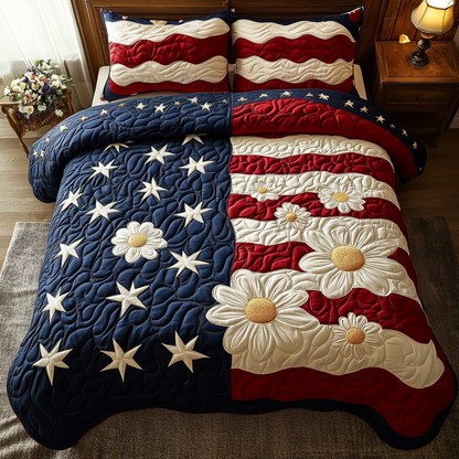 Floral Flag 3-Piece Quilted Bedding Set NCU0NVH186
