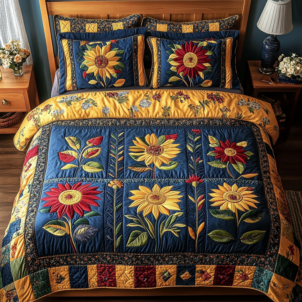 Floral Glow 3-Piece Quilted Bedding Set NCU0DDK479