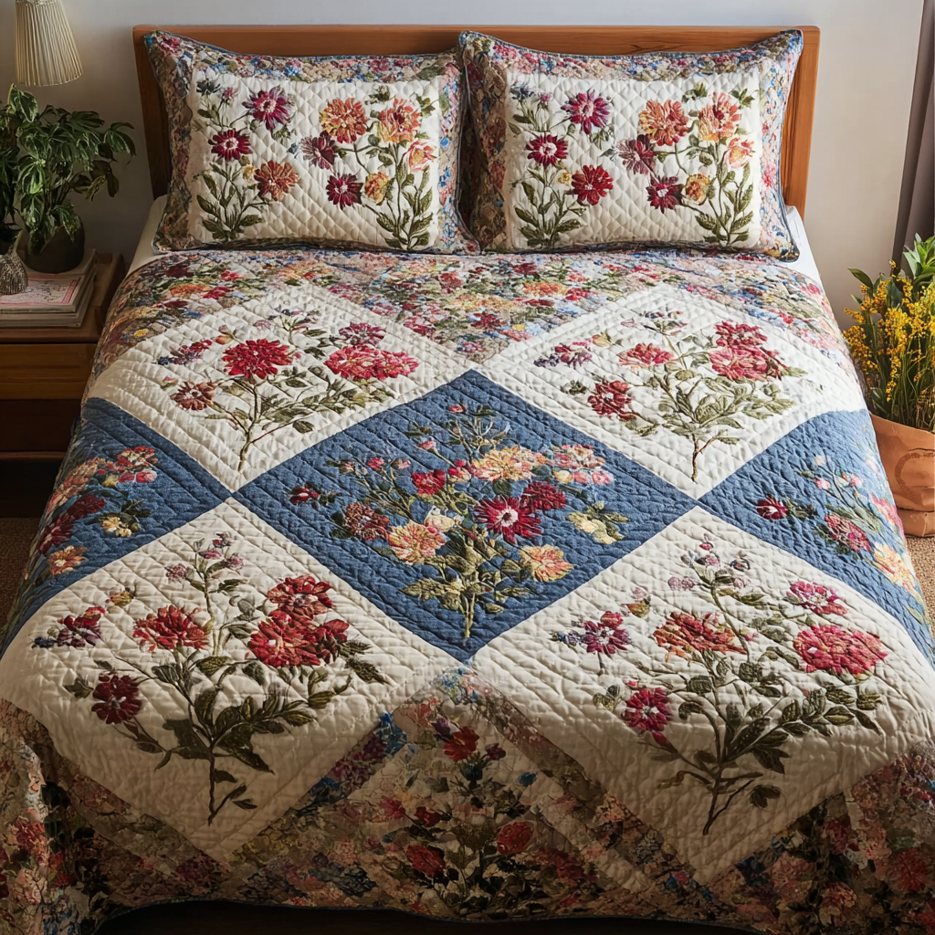 Floral Grace 3-Piece Quilted Bedding Set NCU0DDK452