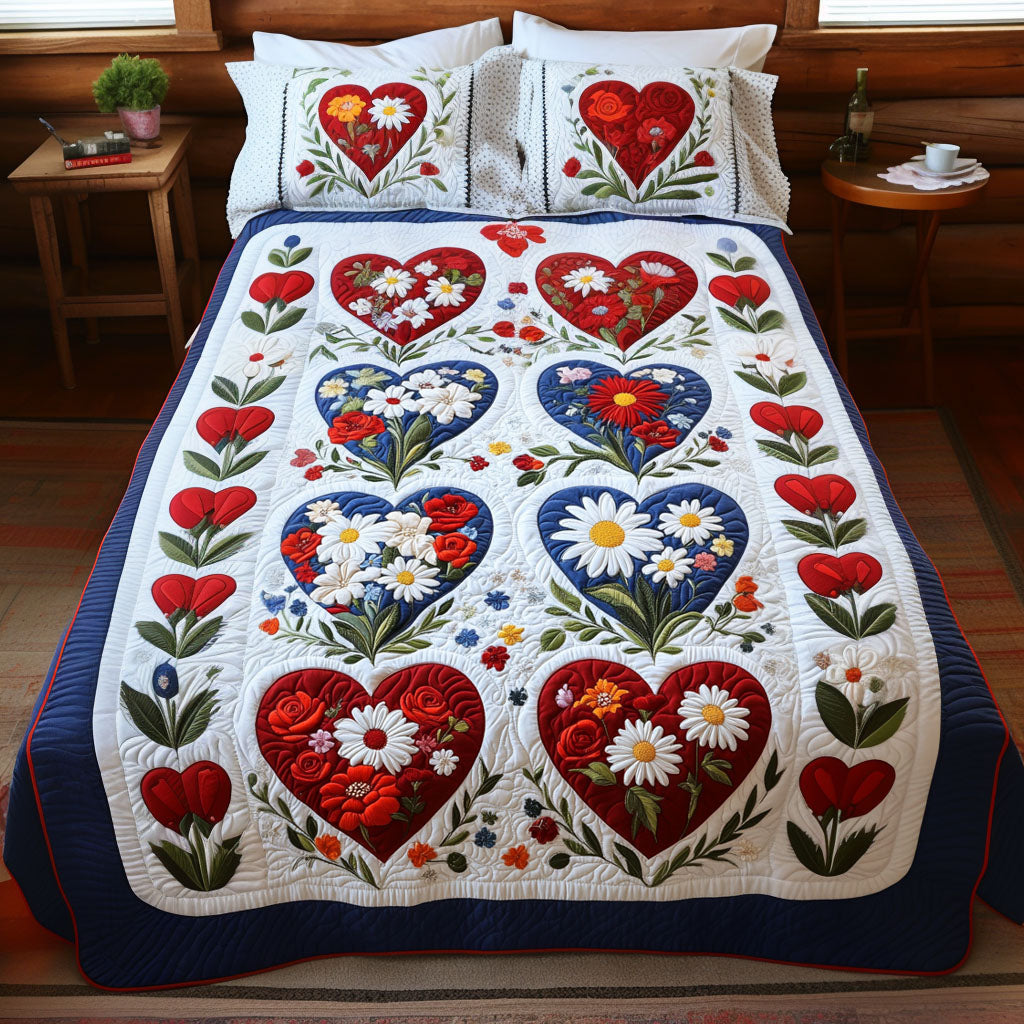 Floral Heart Symphony 3-Piece Quilted Bedding Set NCU0PTT179