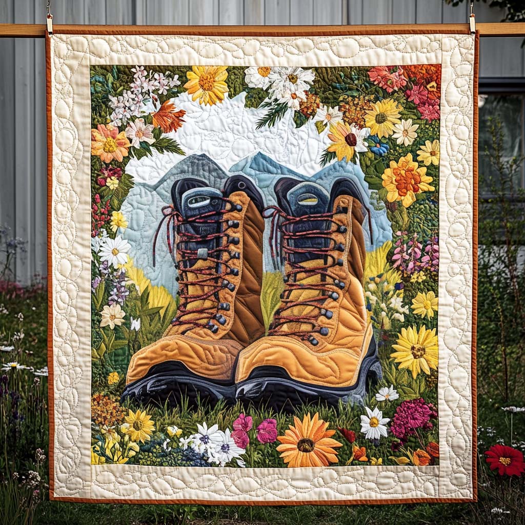 Floral Hiking Boots Quilted Blanket NCU0NT1166