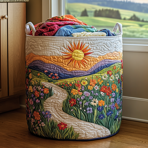 Floral Horizon Quilted Laundry Basket NCU0DDK1017