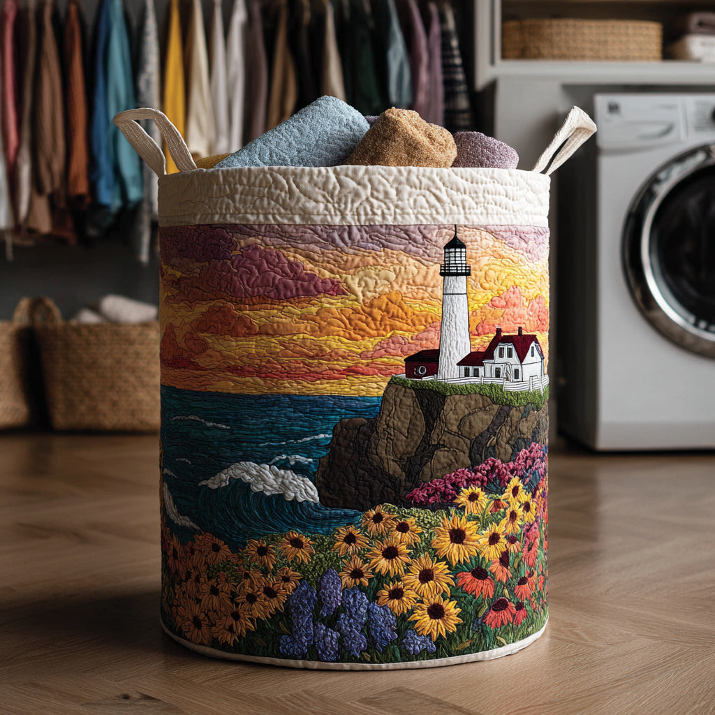 Floral Lighthouse Quilted Laundry Basket NCU0HNH232
