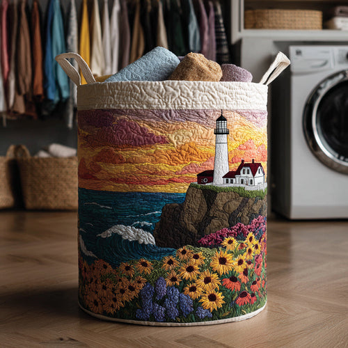 Floral Lighthouse Quilted Laundry Basket NCU0HNH232