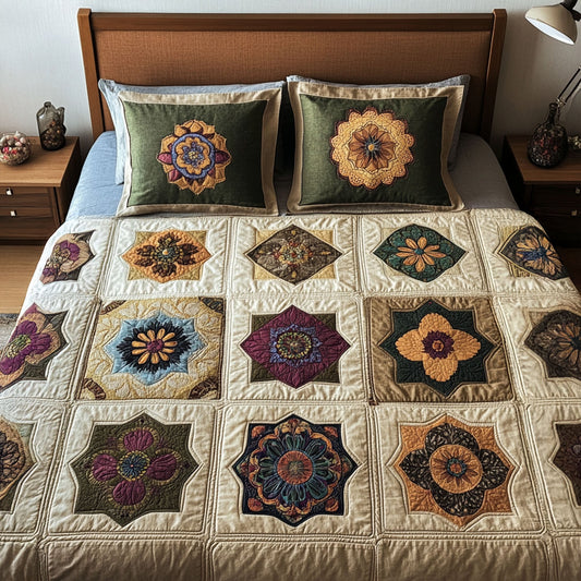 Floral Mandala 3-Piece Quilted Bedding Set NCU0PTT562
