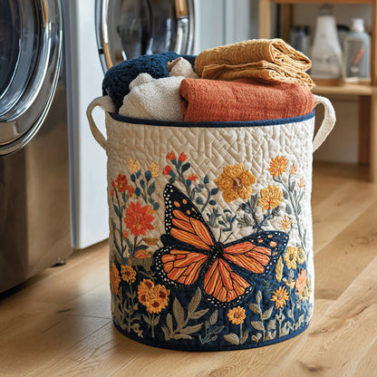 Floral Meadow Butterfly Quilted Laundry Basket NCU0HNH041