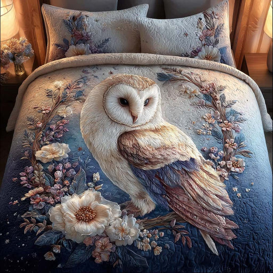 Floral Owl 3-Piece Quilted Bedding Set NCU0DQQ0136