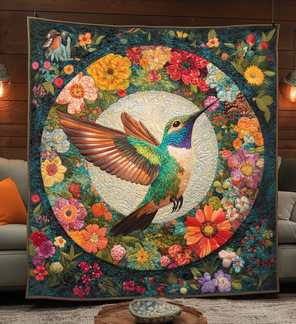 Floral Paradise Hummingbird Quilted Blanket NCU0DV1262