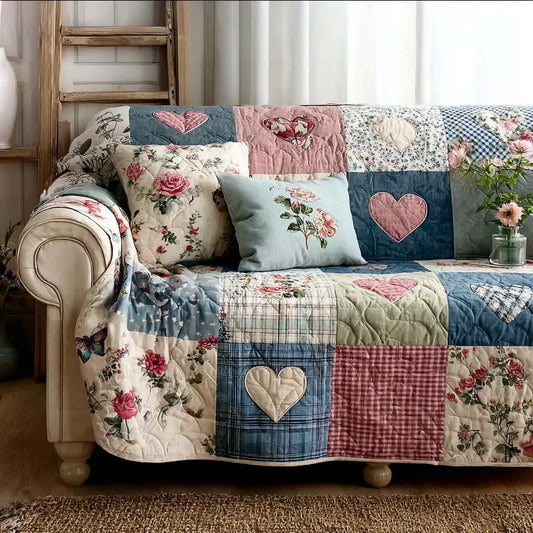 Floral Patch Bloom Quilted Sofa Cover NCU0NNT2712