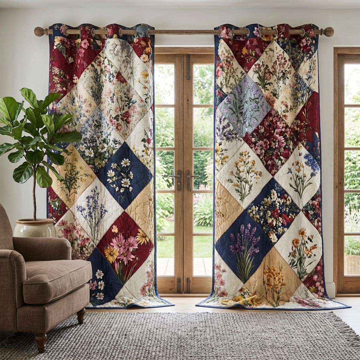 Floral Patch Quilted Curtains NCU0DV1994