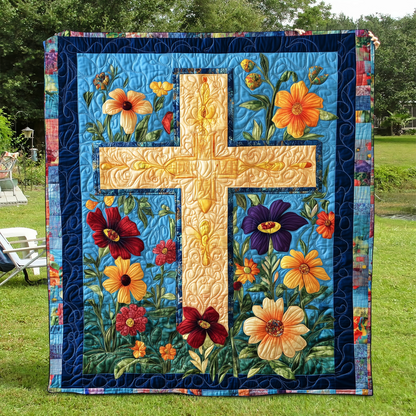 Floral Patchwork Cross Quilted Blanket NCU0VL515