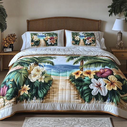 Floral Pathway 3-Piece Quilted Bedding Set NCU0NVH465